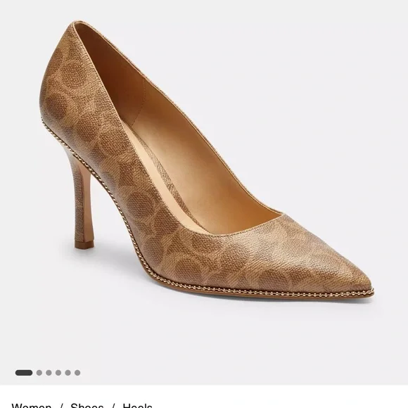 COACH Samantha Pump Point Toe 3.25” Heel signature logo bead chain size 5.5 - Picture 4 of 15